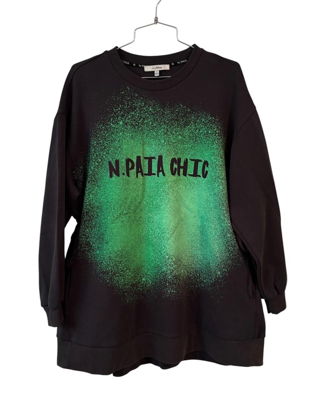 N. Paia Oversized Cinched Sweatshirt Size 3 Charcoal Grey Green